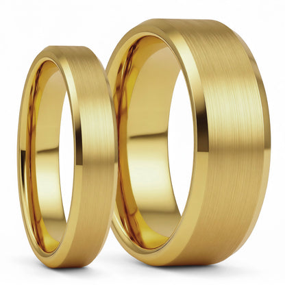 Classic Brushed Gold Tungsten Couple's Matching Wedding Band Set
