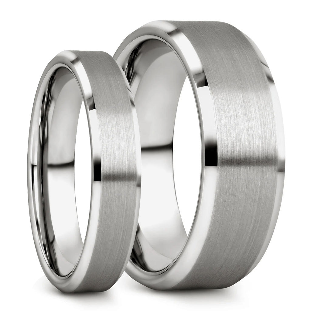 Classic Brushed Tungsten Couple's Matching Wedding Band Set