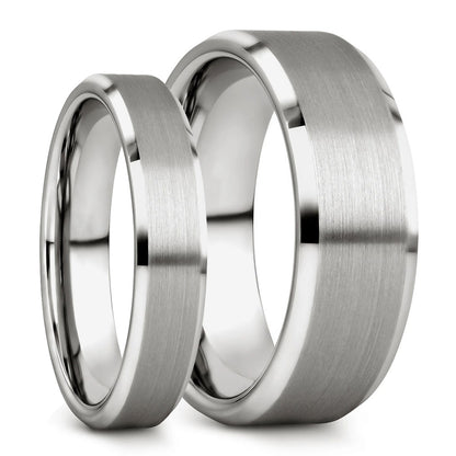 Classic Brushed Tungsten Couple's Matching Wedding Band Set