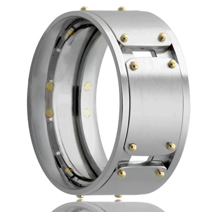 Alianza de bodas de cobalto para hombre con remaches de oro rosado de 14 k