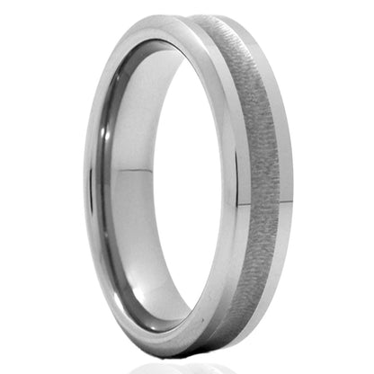 Concave Tungsten Wedding Band with Textured Center