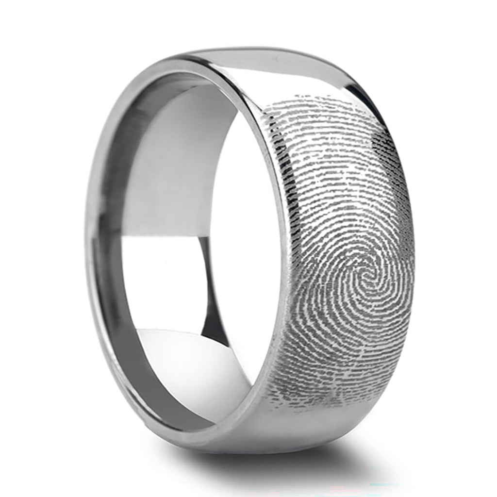Custom Fingerprint Engraved Domed Tungsten Men's Ring