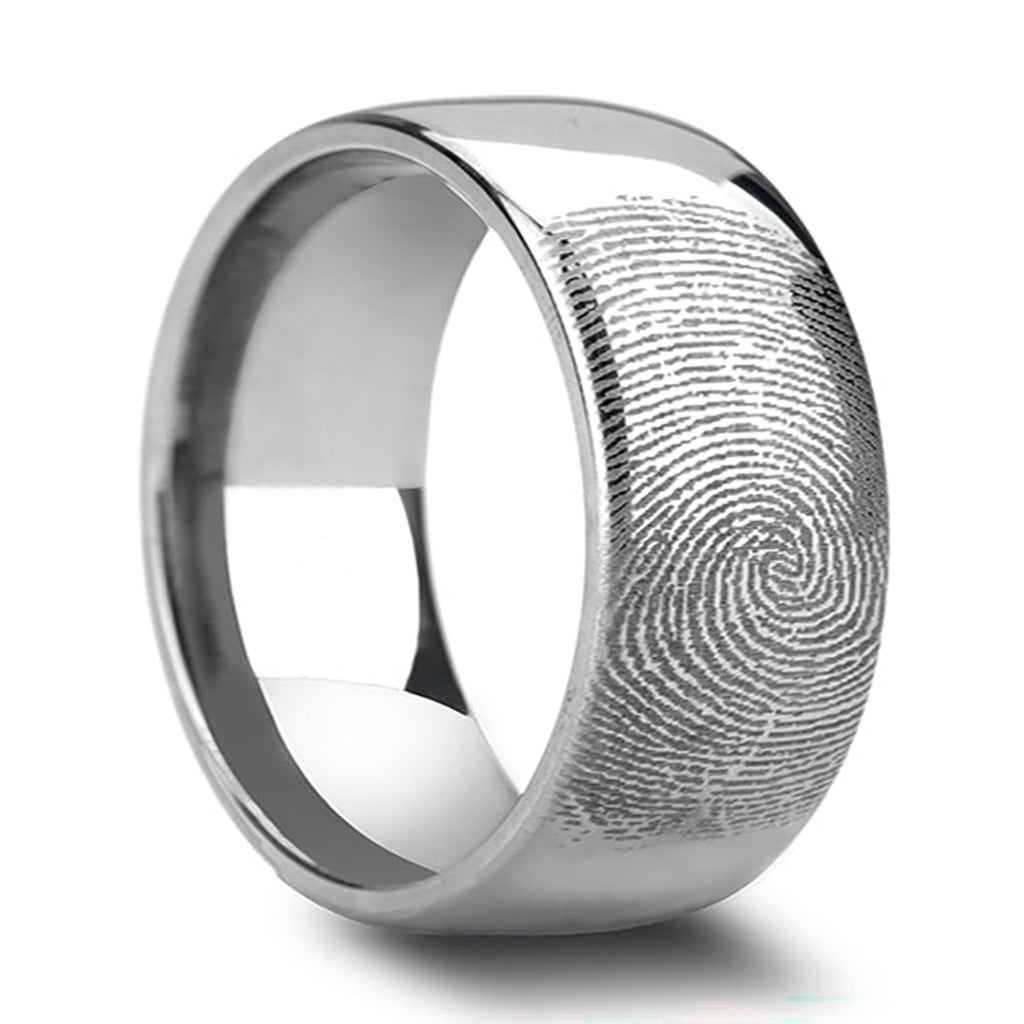 Custom Fingerprint Engraved Domed Tungsten Men's Ring