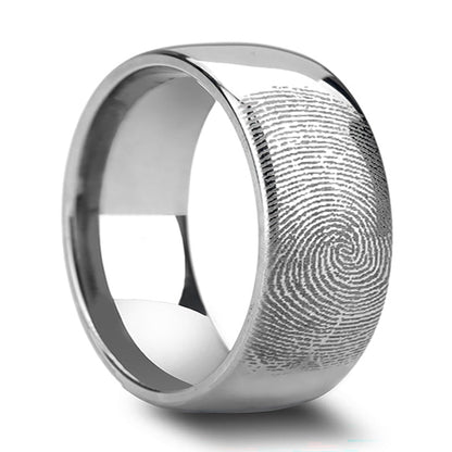 Custom Fingerprint Engraved Domed Tungsten Men's Ring