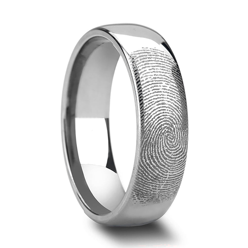 Custom Fingerprint Engraved Domed Tungsten Women's Ring