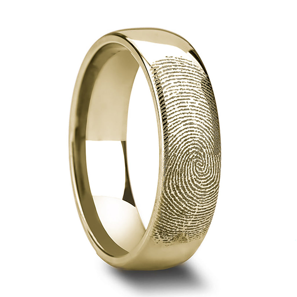 Custom Fingerprint Engraved Gold Tungsten Couple's Matching Ring Set