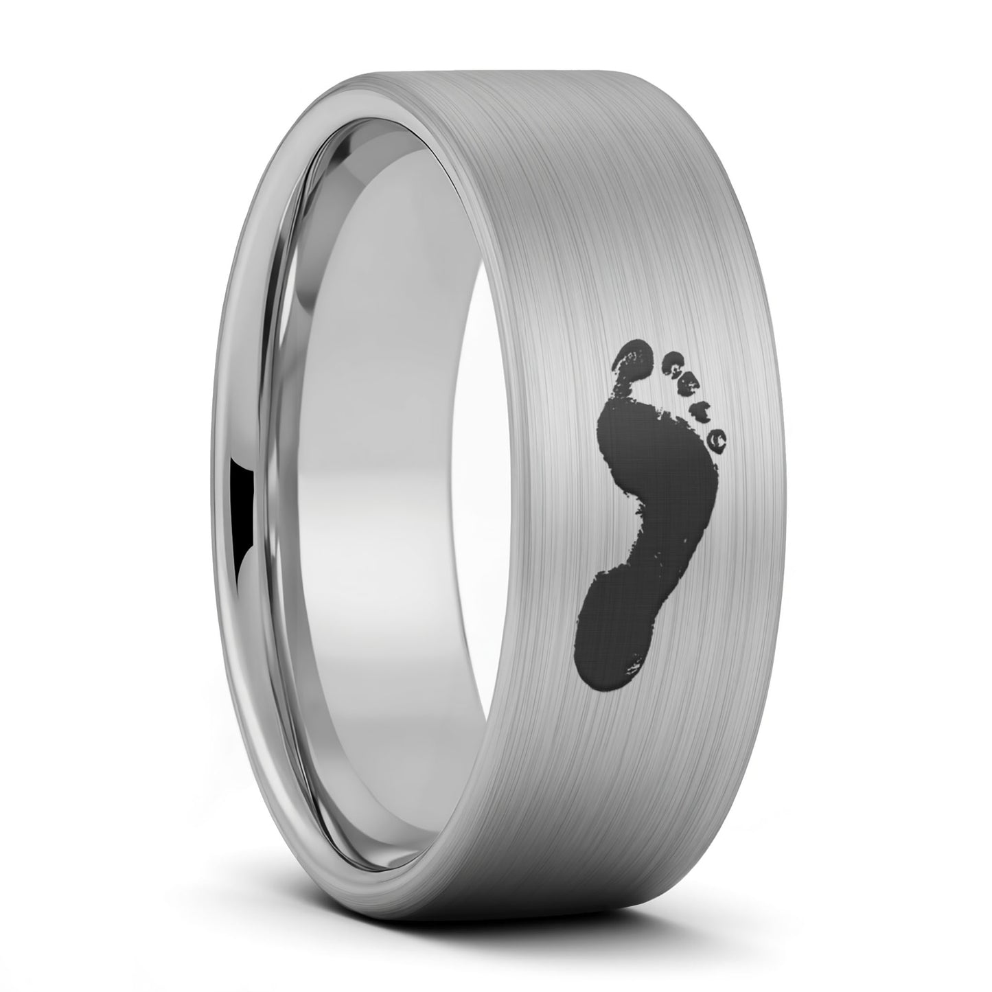 Bague pour femme en tungstène noir brossé à empreinte personnalisée
