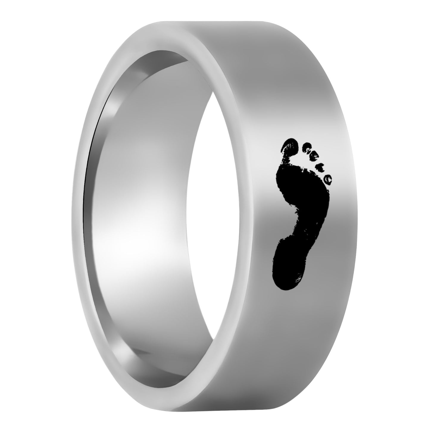 One Custom Footprint Tungsten Men's Wedding Band displayed on a plain white background
