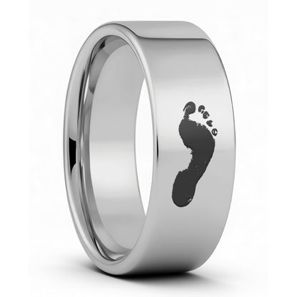 One Custom Footprint Tungsten Men's Wedding Band displayed on a plain white background