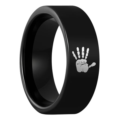 One Custom Handprint Black Tungsten Men's Wedding Band displayed on a plain white background