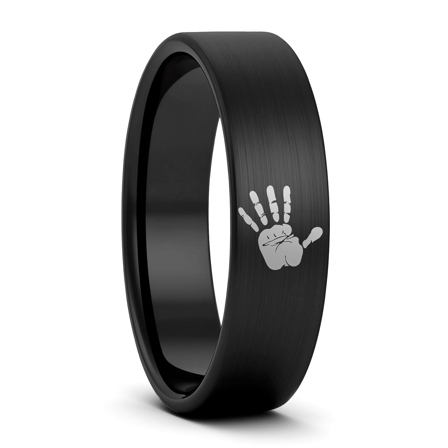 Custom Handprint Brushed Tungsten Men's Ring