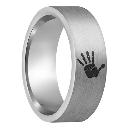 Custom Handprint Brushed Tungsten Men's Ring