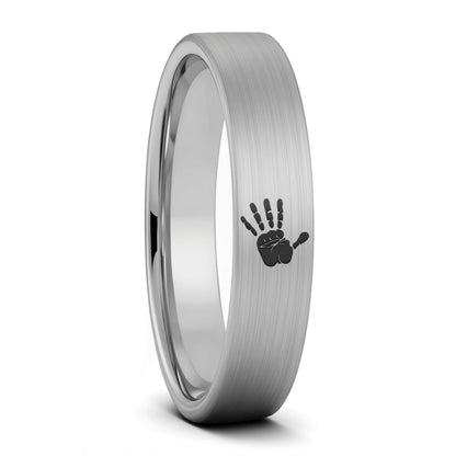 Custom Handprint Brushed Tungsten Men's Ring