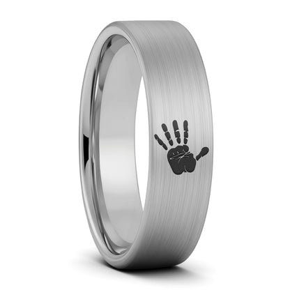 Custom Handprint Brushed Tungsten Men's Ring