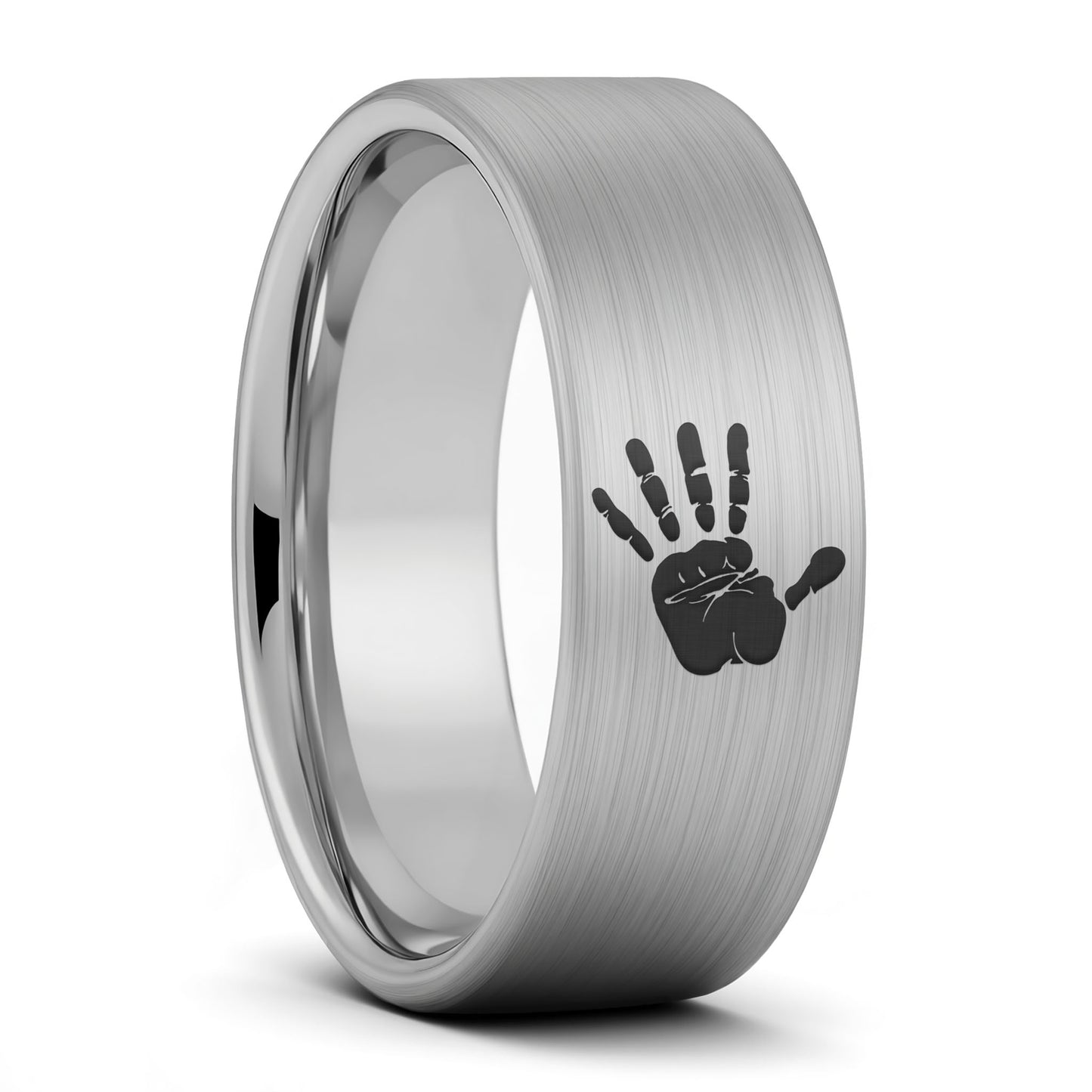 Custom Handprint Brushed Tungsten Men's Ring