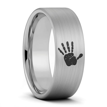 Custom Handprint Brushed Tungsten Men's Ring