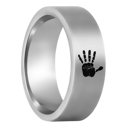 One Custom Handprint Tungsten Men's Wedding Band displayed on a plain white background