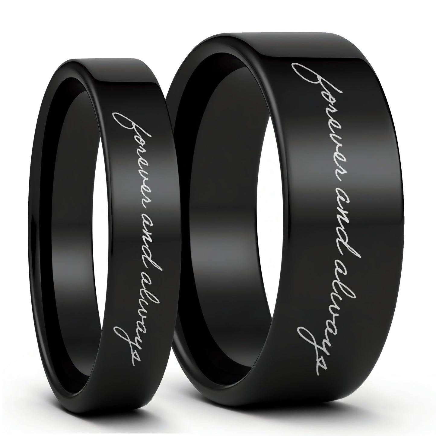Custom Handwriting Black Tungsten Couple's Matching Ring Set