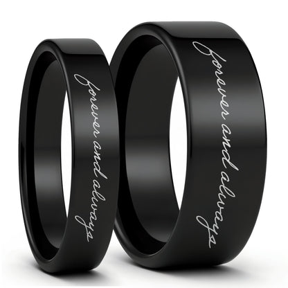 Custom Handwriting Tungsten Couple's Matching Ring Set