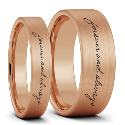 Ensemble de bagues assorties pour couple en tungstène noir brossé, écriture personnalisée