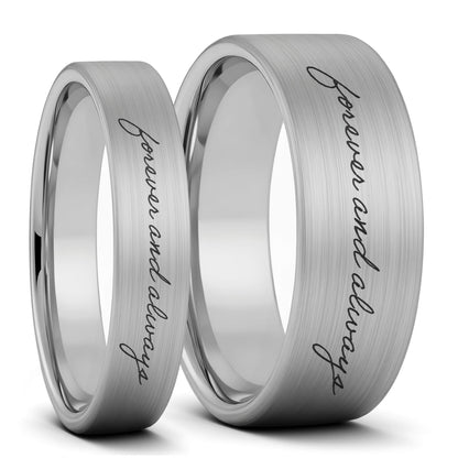 Ensemble de bagues assorties pour couple en tungstène noir brossé, écriture personnalisée