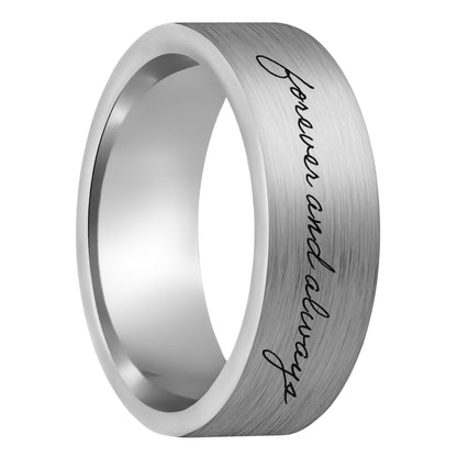 Custom Handwriting Brushed Tungsten Men's Ring