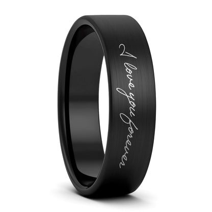Custom Handwriting Brushed Tungsten Men's Ring