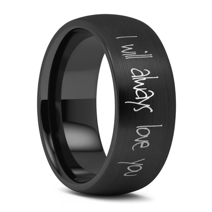 Custom Handwriting Engraved Domed Brushed Black Tungsten Men's Ring
