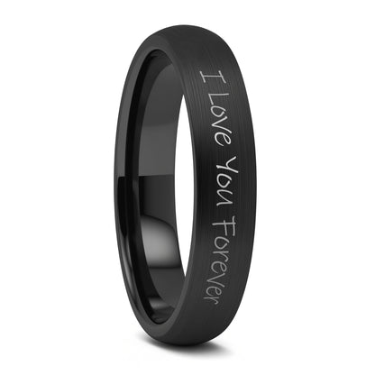 Custom Handwriting Engraved Domed Brushed Black Tungsten Men's Ring
