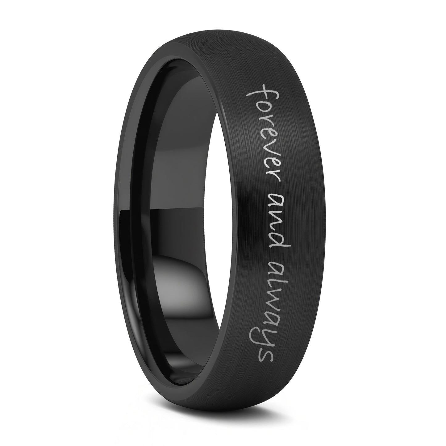 Custom Handwriting Engraved Domed Brushed Black Tungsten Men's Ring