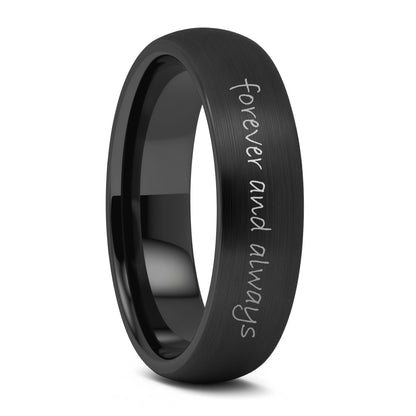 Custom Handwriting Engraved Domed Brushed Black Tungsten Men's Ring