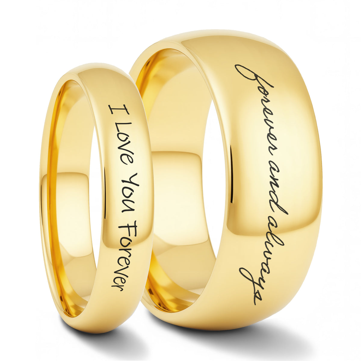 Custom Handwriting Engraved Domed Tungsten Couple's Matching Ring Set