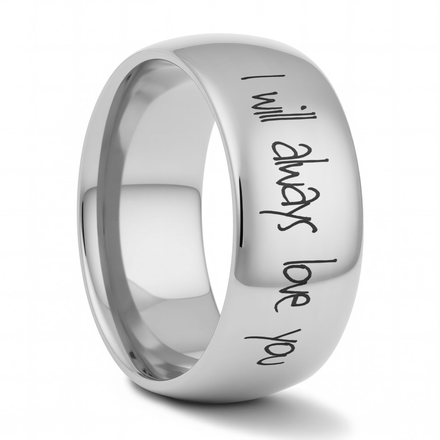 Custom Handwriting Engraved Domed Tungsten Men's Ring