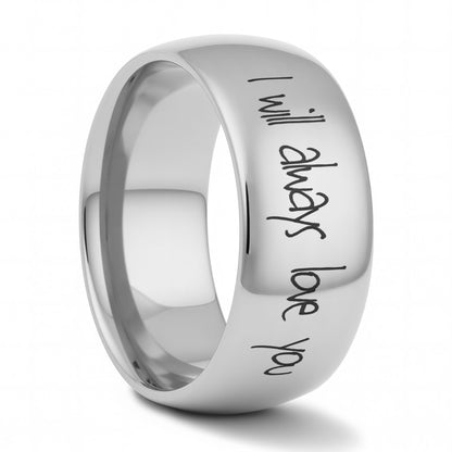 Custom Handwriting Engraved Domed Tungsten Men's Ring