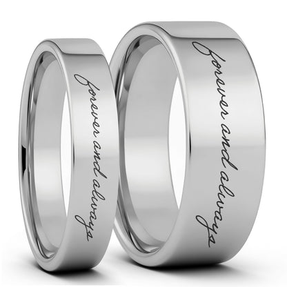 Custom Handwriting Tungsten Couple's Matching Ring Set