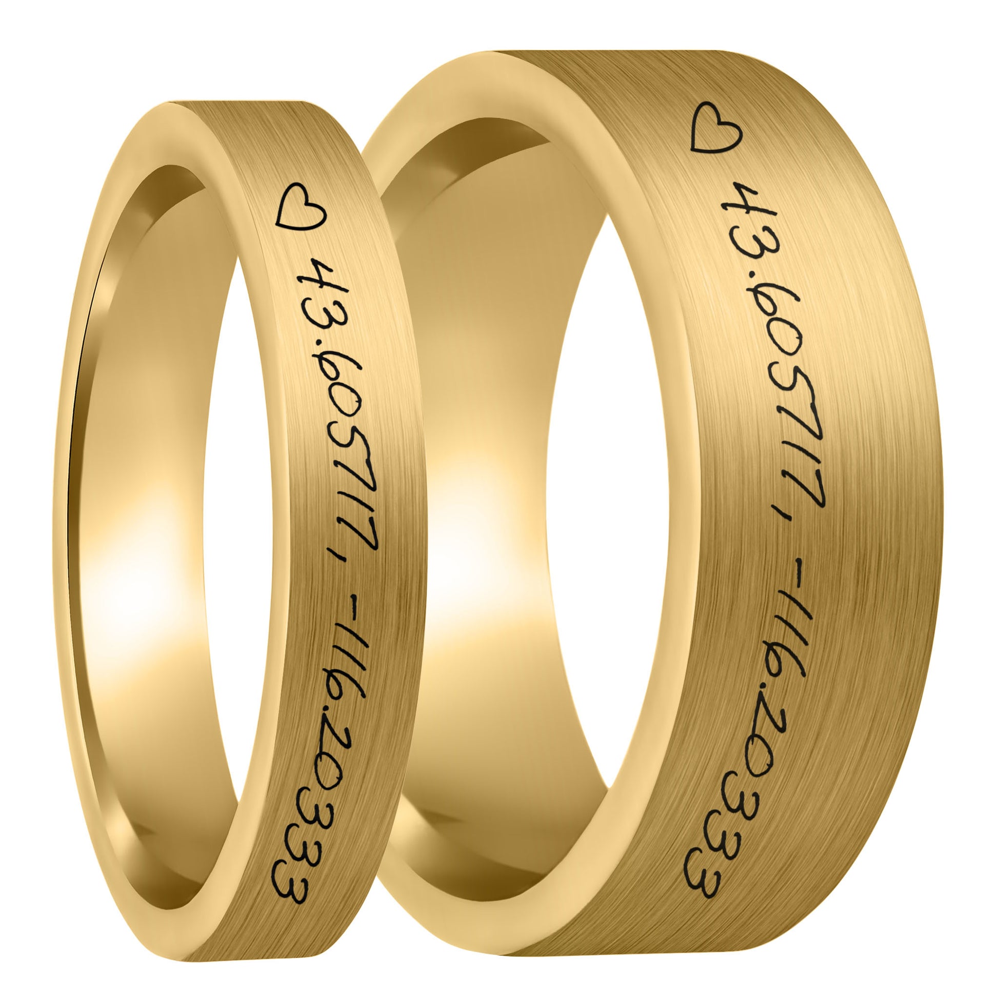 Custom Handwritten Coordinates Brushed Gold Tungsten Couple's