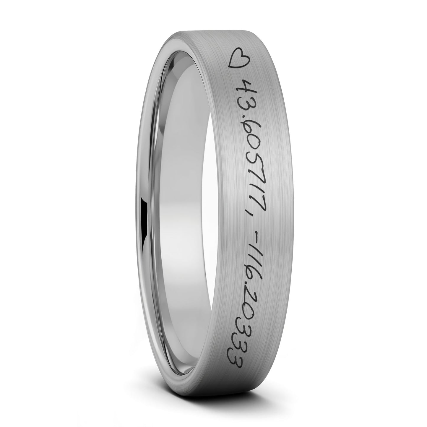 Custom Handwritten Coordinates Brushed Tungsten Women's Ring