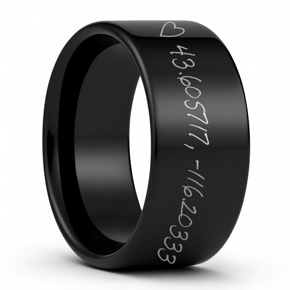 Anillo de tungsteno para hombre con coordenadas manuscritas personalizadas