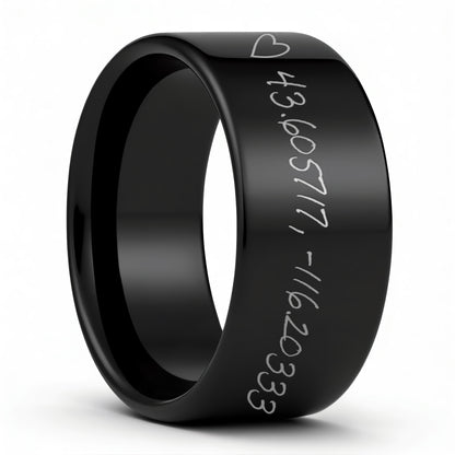 Custom Handwritten Coordinates Tungsten Men's Ring
