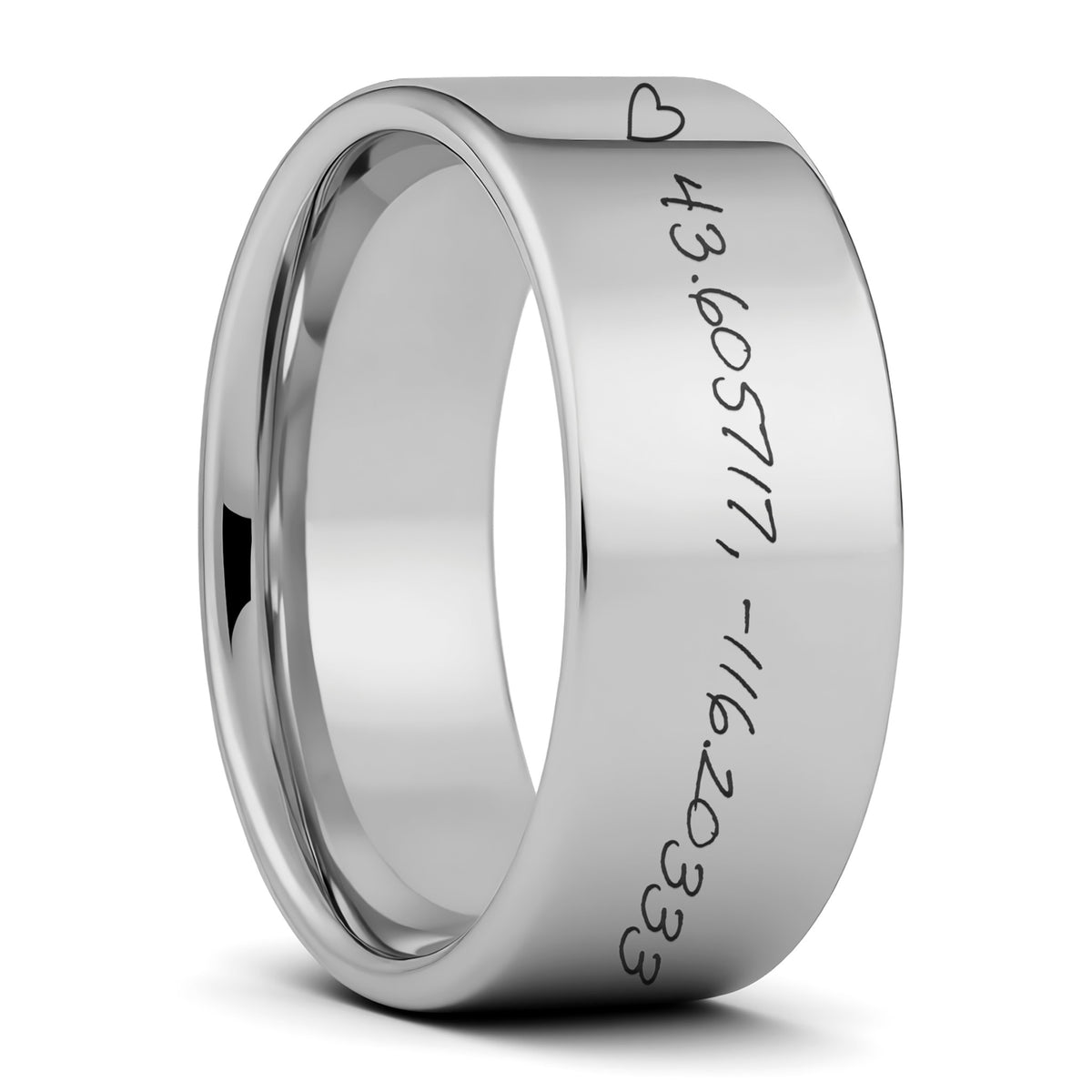 Custom Handwritten Coordinates Tungsten Men's Ring
