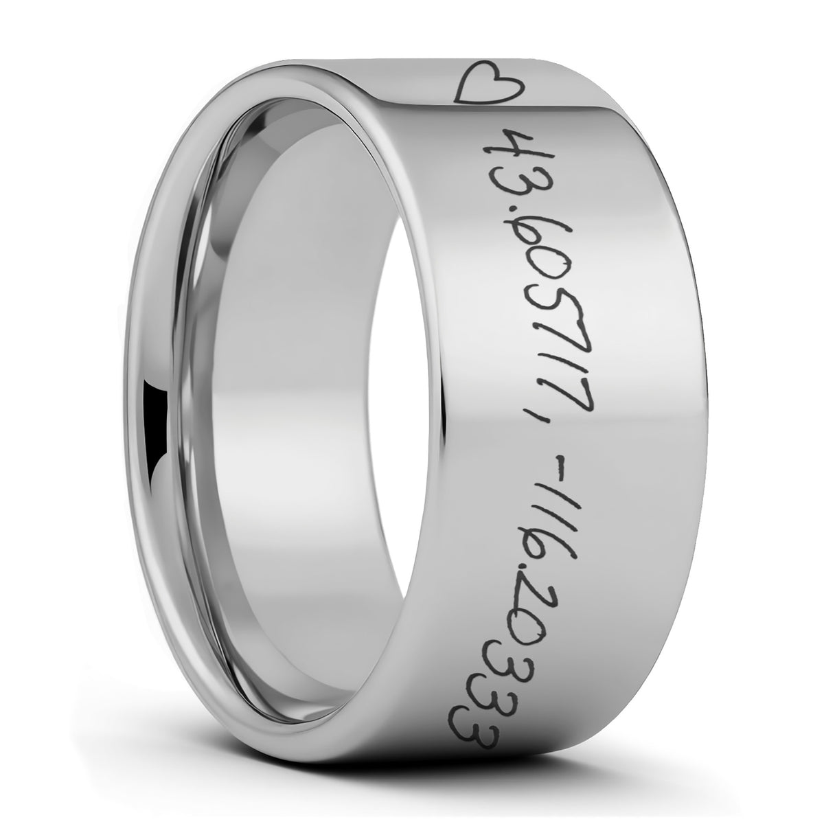 Anillo de tungsteno para hombre con coordenadas manuscritas personalizadas