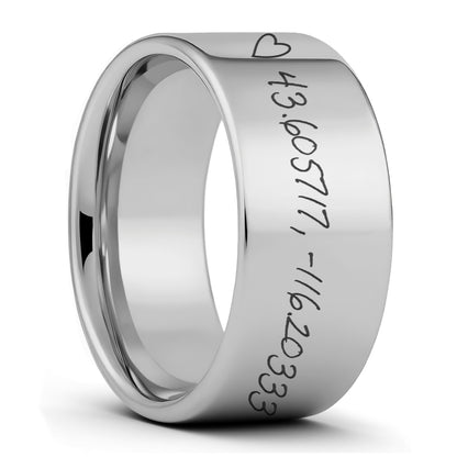 Custom Handwritten Coordinates Tungsten Men's Ring