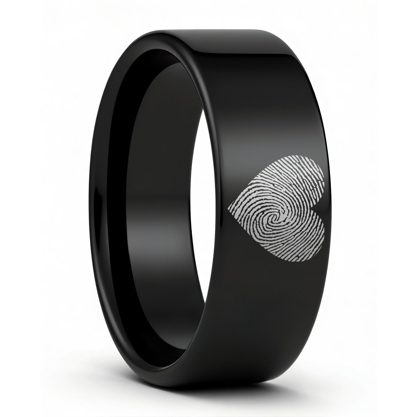 Custom Heart Fingerprint Tungsten Women's Ring