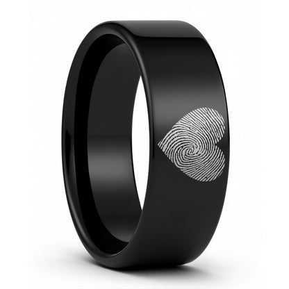 Custom Heart Fingerprint Tungsten Women's Ring