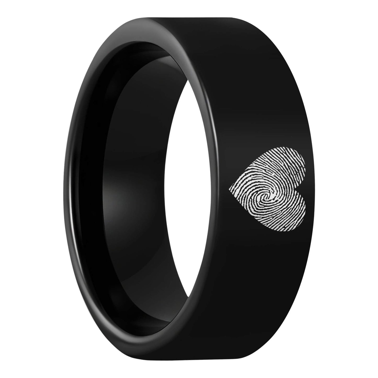 Custom Heart Fingerprint Black Tungsten Men's Ring