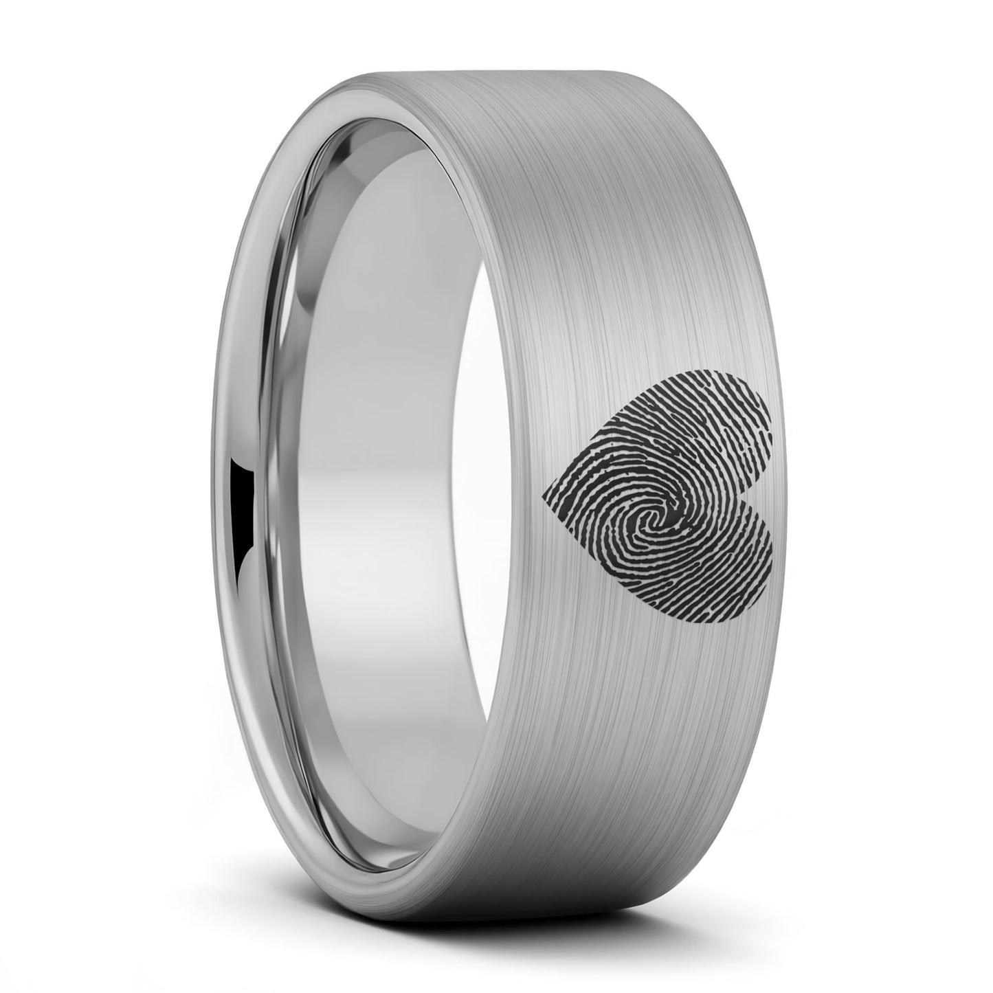 Bague pour hommes en tungstène doré brossé avec empreinte digitale en forme de cœur personnalisée