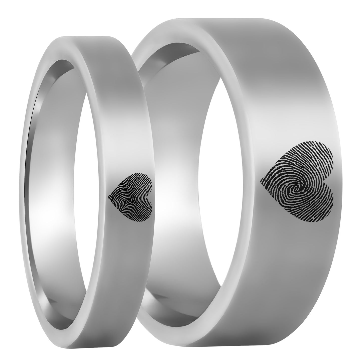 Custom Heart Fingerprint Tungsten Couple's Matching Ring Set