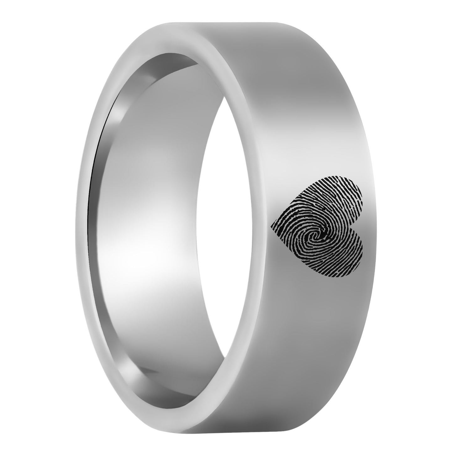 Custom Heart Fingerprint Tungsten Men's Ring