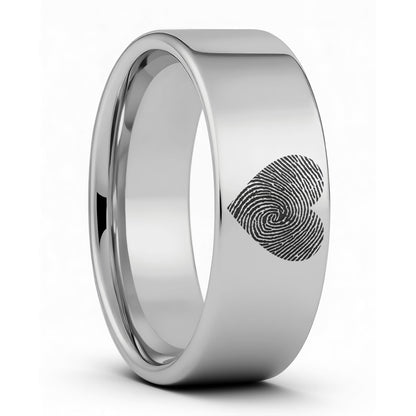 Custom Heart Fingerprint Tungsten Women's Ring