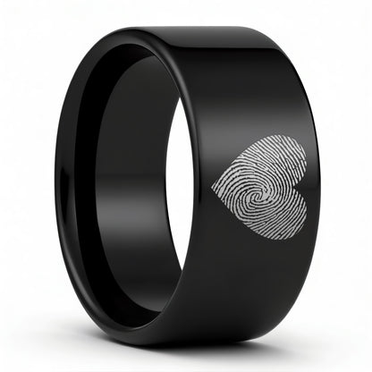 Anillo de tungsteno con huella dactilar de corazón personalizado para hombre